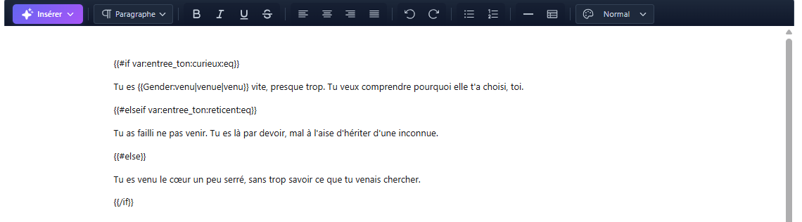 Texte conditionnel dans l’éditeur