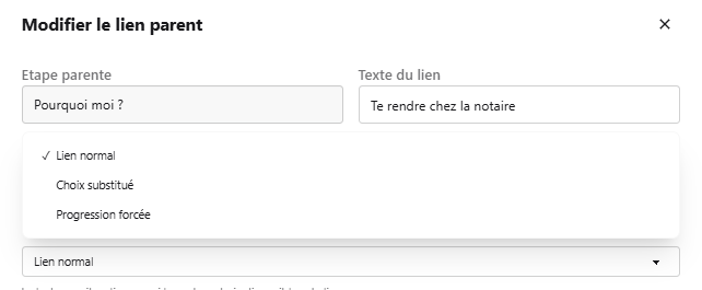 Comportement d’un lien : progression forcée
