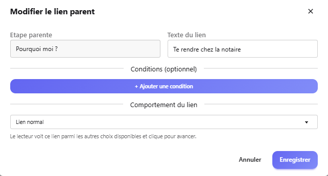 Éditeur de lien avec conditions