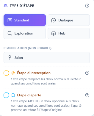 Sélecteur de type d’étape